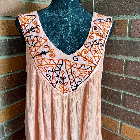 Pagoda Free Size Light Orange Dress / Coverup with Embroidery - Picture 4 of 6